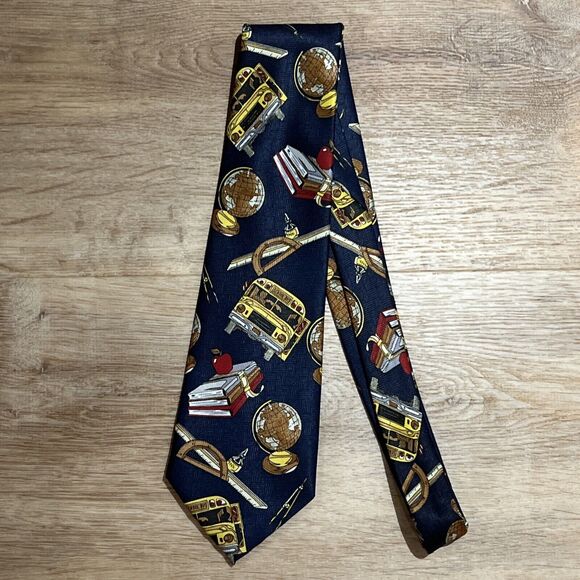 EMPIRE High Fashion School Teacher Tie Blue 58" X 3 3/4" Classroom Books Apple - Picture 6 of 16